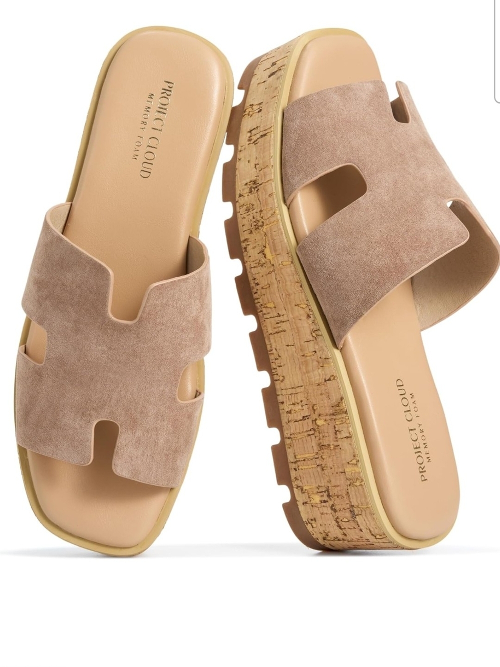 Project Cloud Taupe Suede Cork Platform Slide Mules
